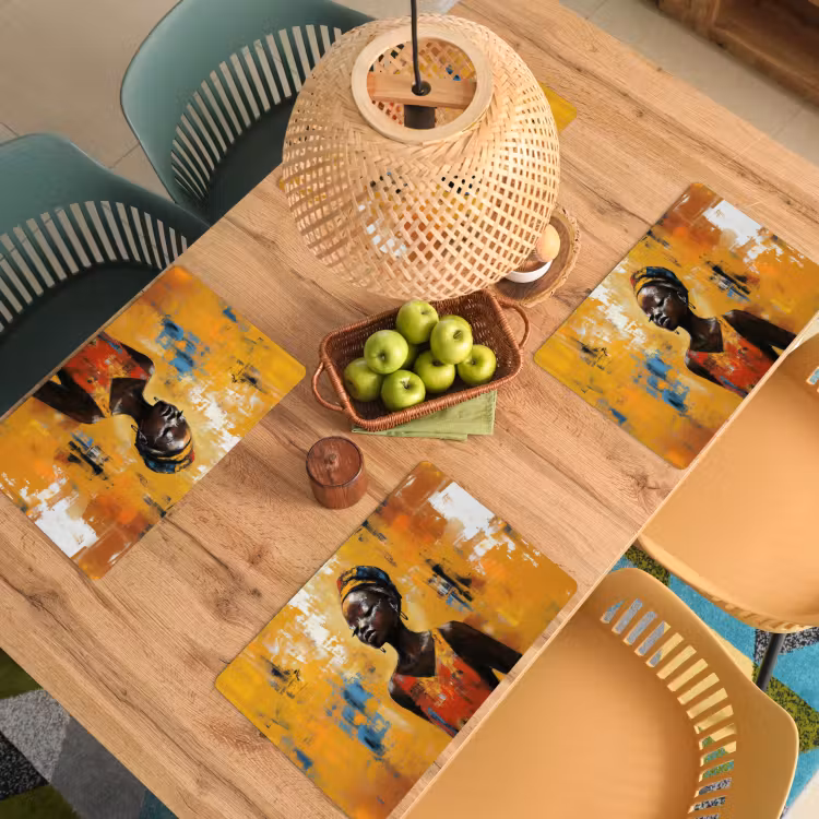 Placemat vinyl - Vrouw - Ogen - Penseelstreken - Geel — 3