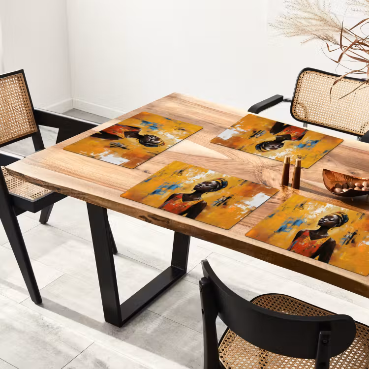 Placemat vinyl - Vrouw - Ogen - Penseelstreken - Geel — 4