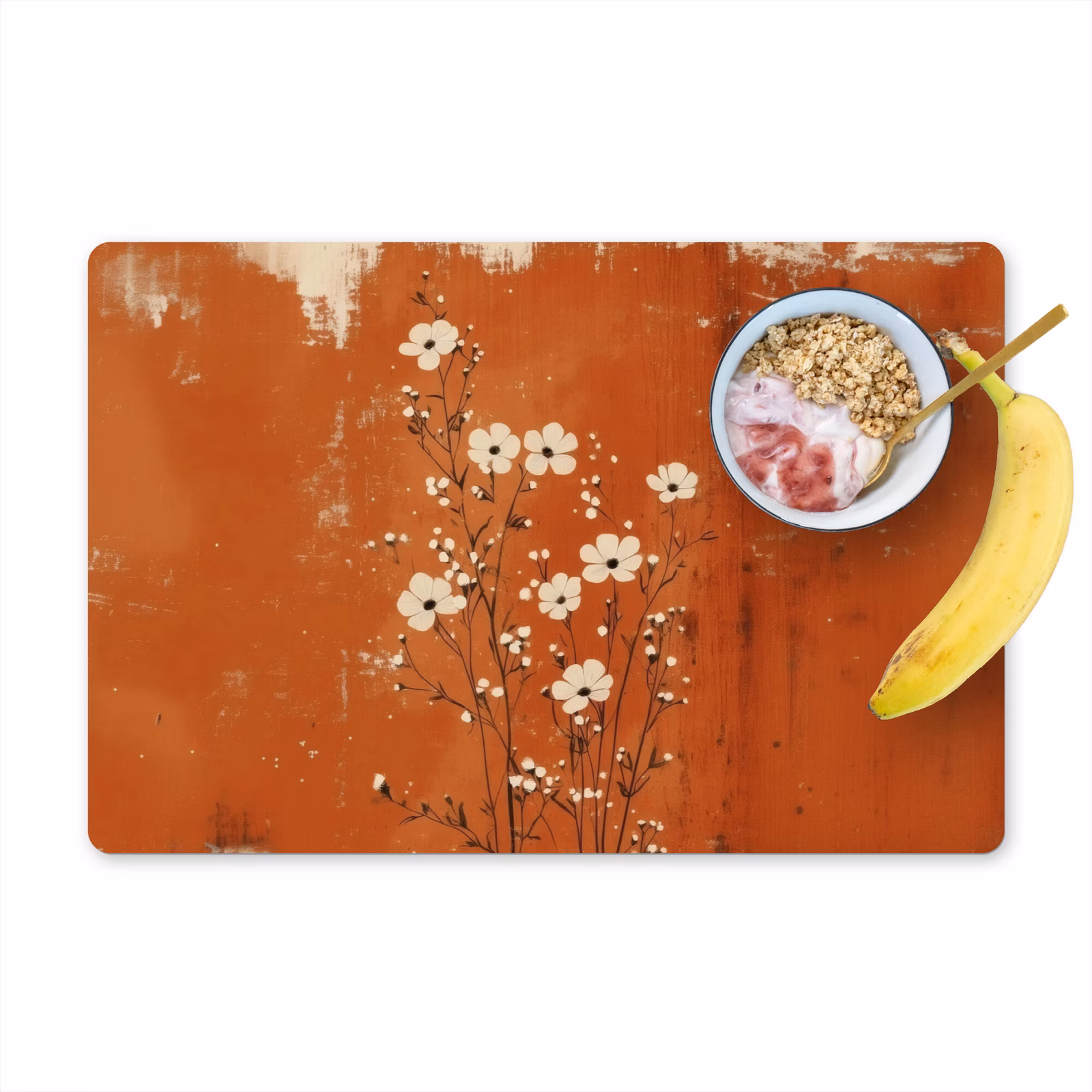 Placemat vinyl - Bloemen - Wit - Subtiel - Roestkleur — 1