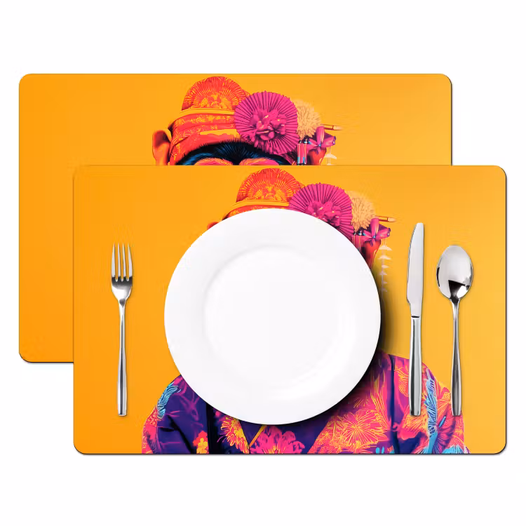 Placemat vinyl - Aap - Kimono - Bloemen - Hoofdtooi — 2