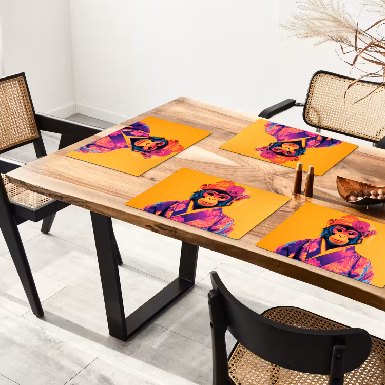 Placemat vinyl - Aap - Kimono - Bloemen - Hoofdtooi — 4