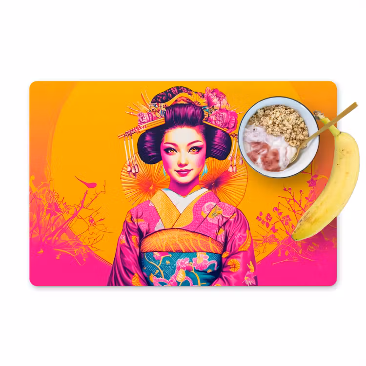 Placemat vinyl - Bloemen - Vrouw - Kimono - Roze — 1