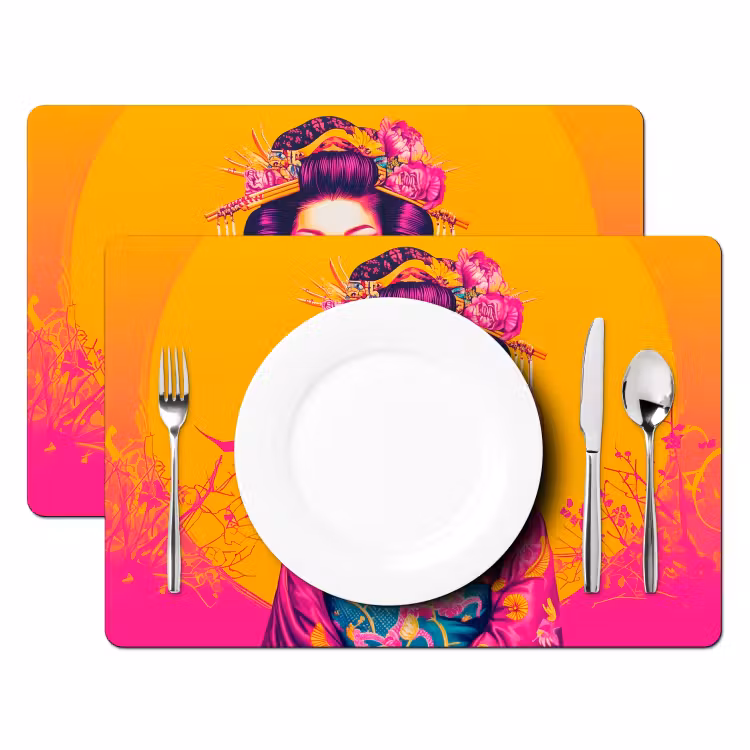Placemat vinyl - Bloemen - Vrouw - Kimono - Roze — 2