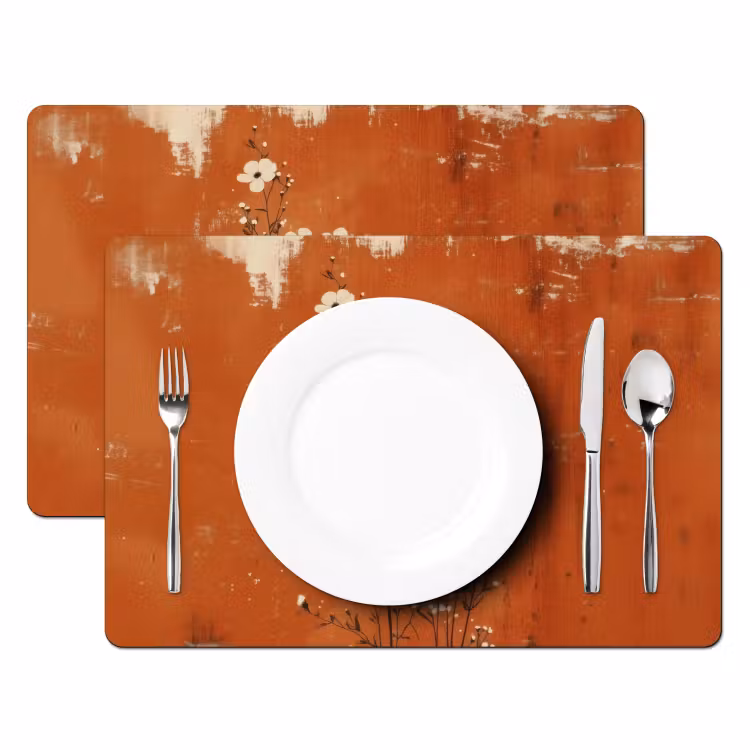 Placemat vinyl - Bloemen - Wit - Subtiel - Roestkleur — 2