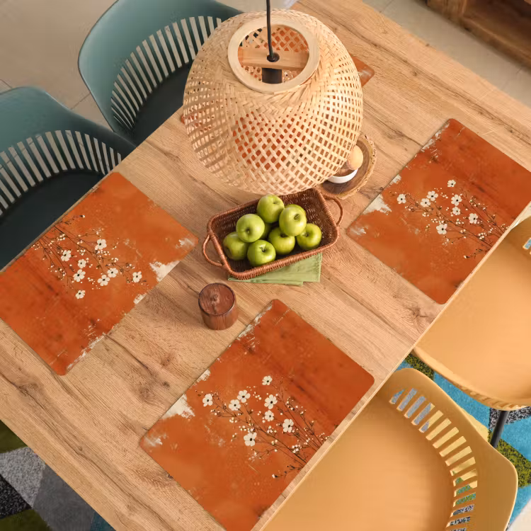 Placemat vinyl - Bloemen - Wit - Subtiel - Roestkleur — 3