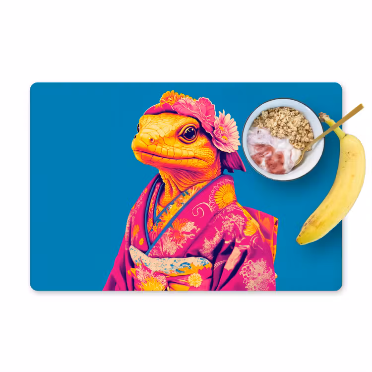 Placemat vinyl - Bloemenkrans - Hagedis - Kimono - Paars — 1