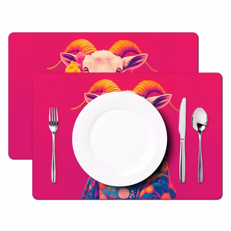 Placemat vinyl - Geit - Hoorns - Kimono - Kleurrijk — 2