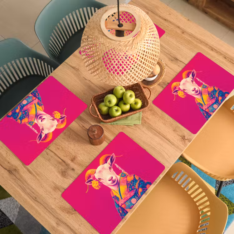 Placemat vinyl - Geit - Hoorns - Kimono - Kleurrijk — 3