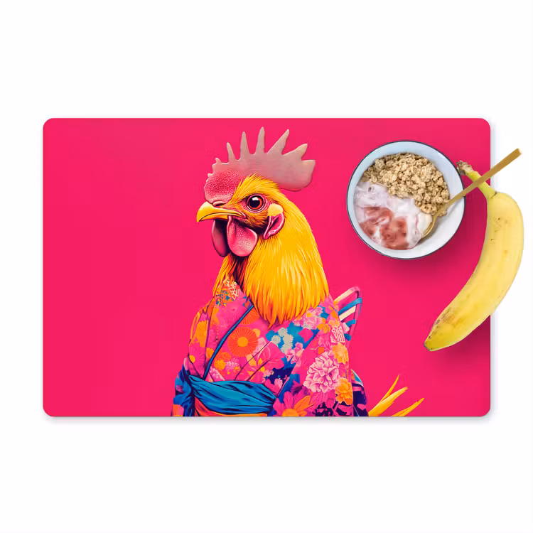 Placemat vinyl - Haan - Kleurrijk - Kimono - Roze — 1