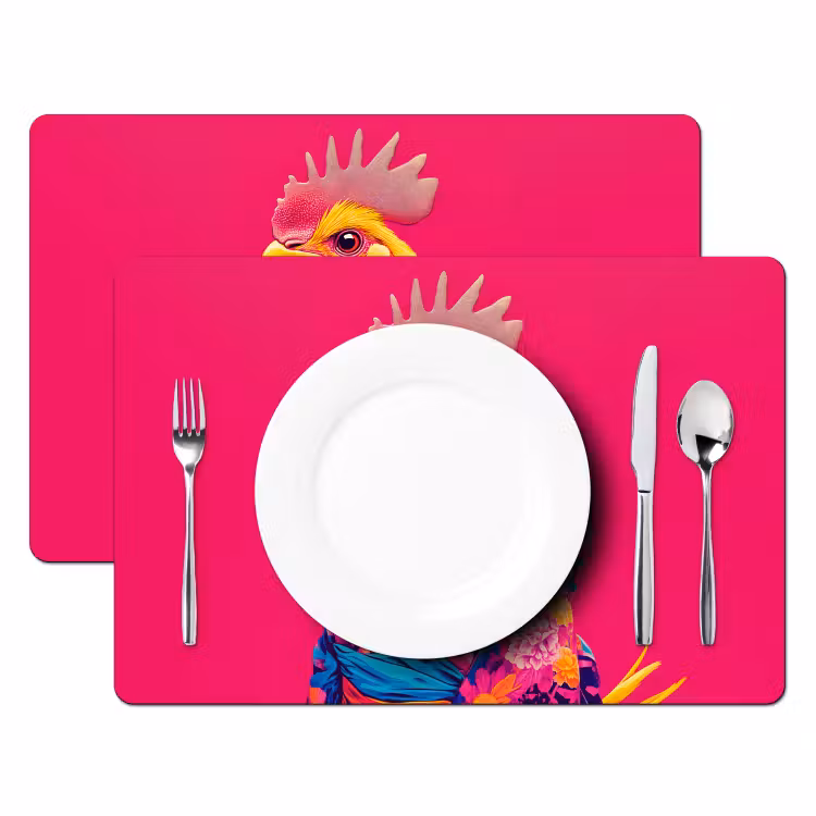 Placemat vinyl - Haan - Kleurrijk - Kimono - Roze — 2