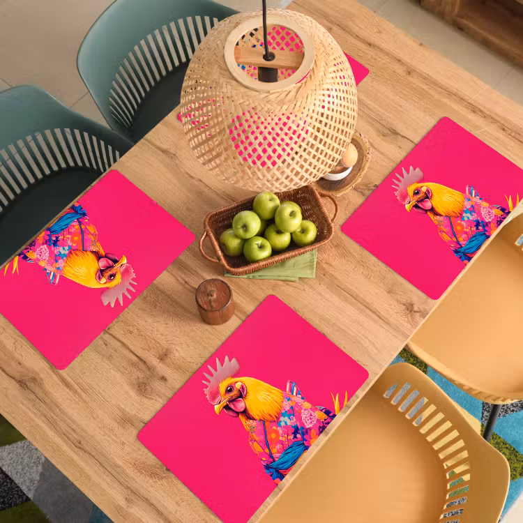 Placemat vinyl - Haan - Kleurrijk - Kimono - Roze — 3