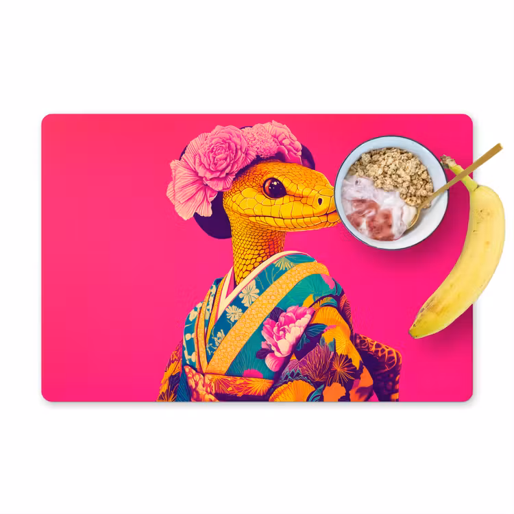 Placemat vinyl - Hagedis - Bloemen - Roze - Kimono — 1