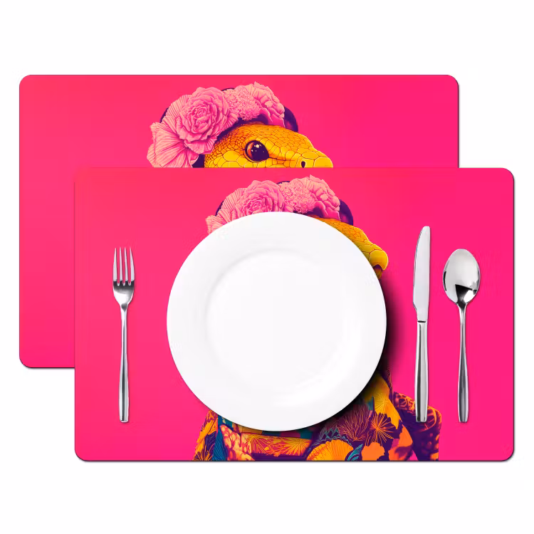 Placemat vinyl - Hagedis - Bloemen - Roze - Kimono — 2