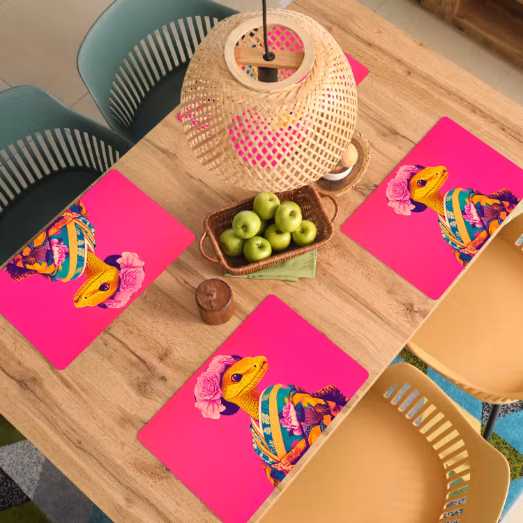 Placemat vinyl - Hagedis - Bloemen - Roze - Kimono — 3