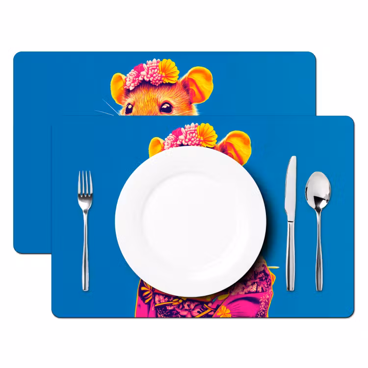 Placemat vinyl - Muis - Kimono - Bloemen - Blauw — 2