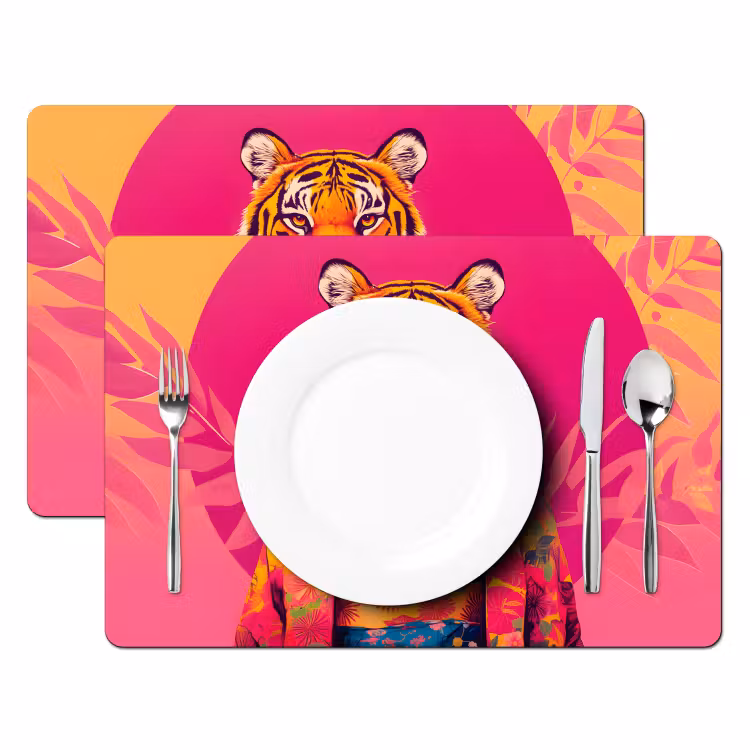 Placemat vinyl - Tijger - Kimono - Planten - Roze — 2