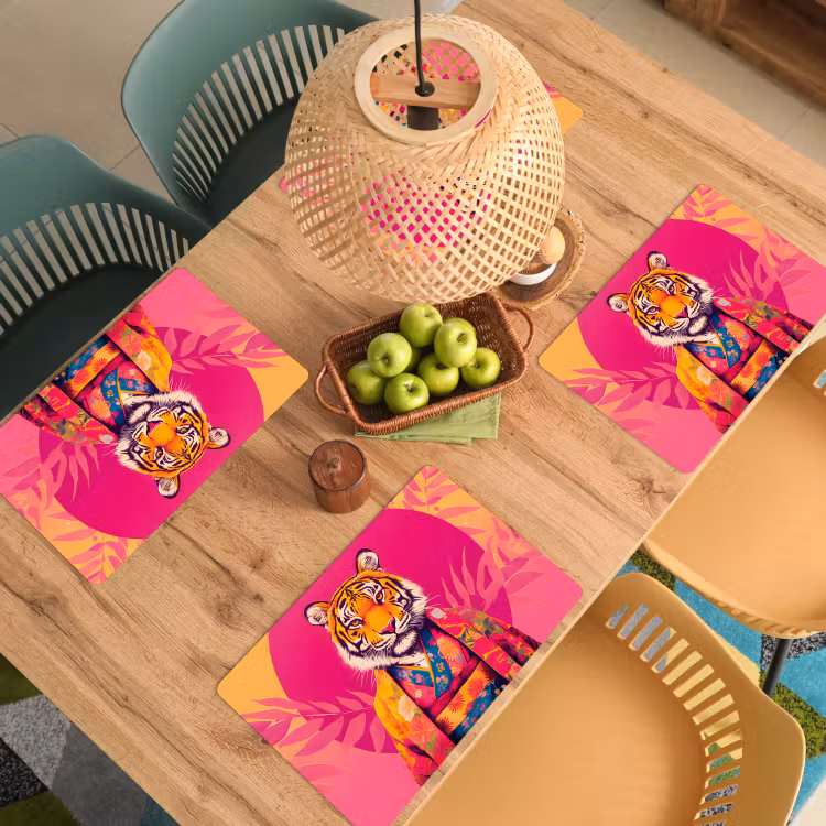Placemat vinyl - Tijger - Kimono - Planten - Roze — 3