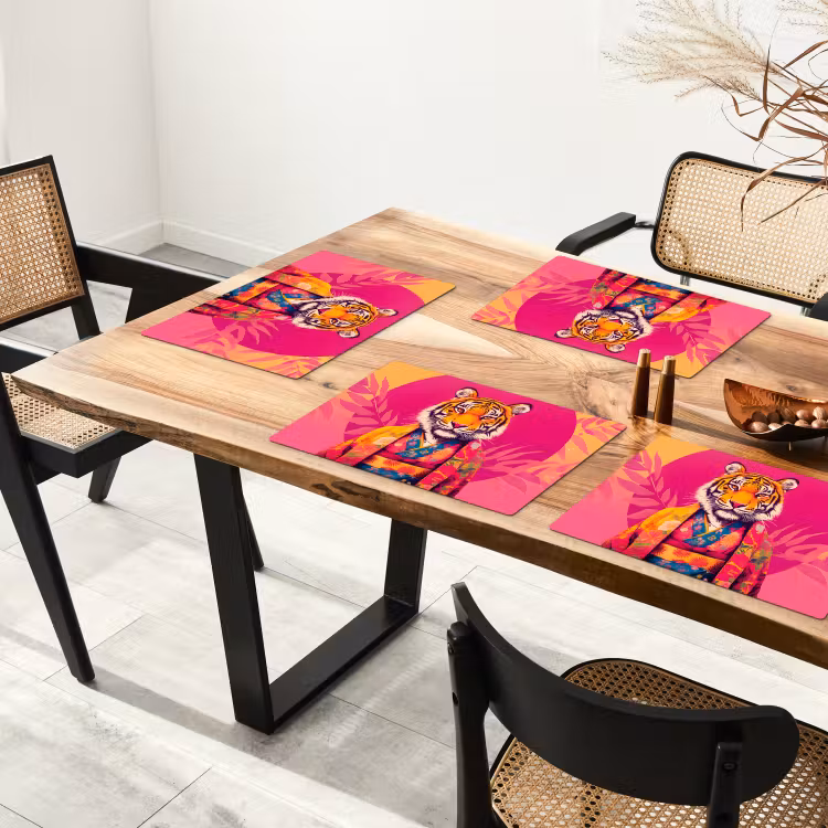 Placemat vinyl - Tijger - Kimono - Planten - Roze — 4