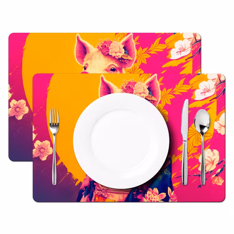 Placemat vinyl - Varken - Bloemkroon - Kimono - Abstract — 2