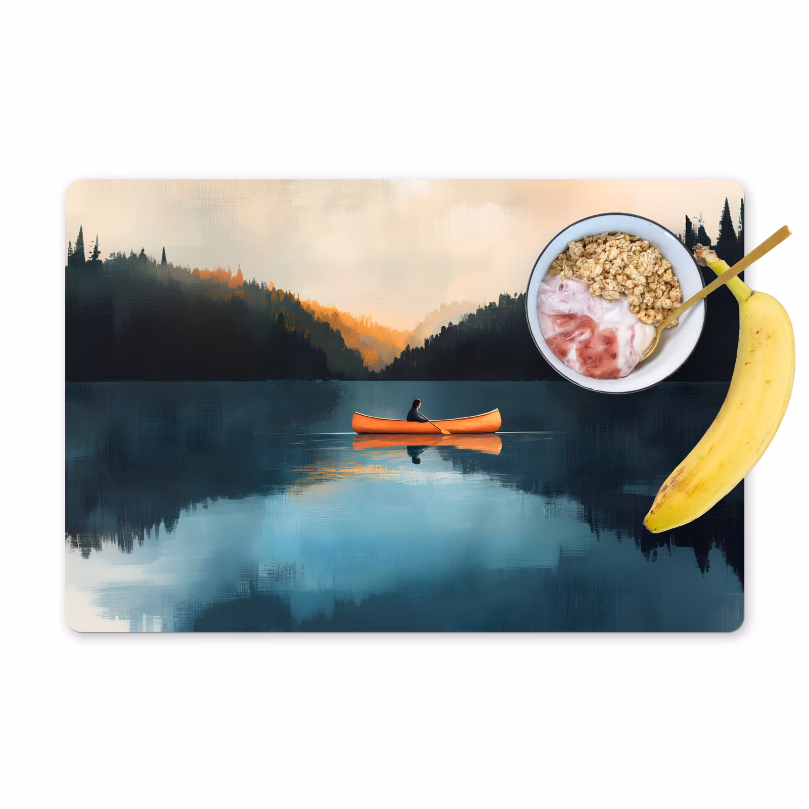 Placemat vinyl - Bossen - Meer - Kano - Oranje — 1