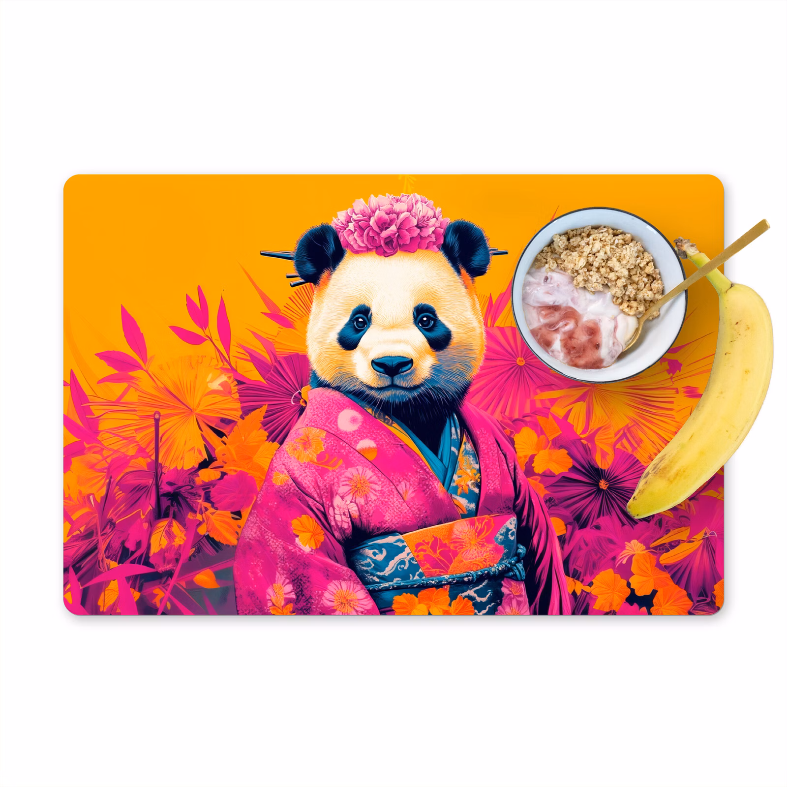 Placemat vinyl - Kimono - Roze - Panda - Bloemenkroon — 1