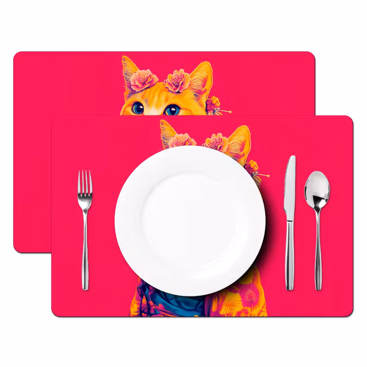 Placemat vinyl - Kat - Kimono - Bloemen - Roze — 2