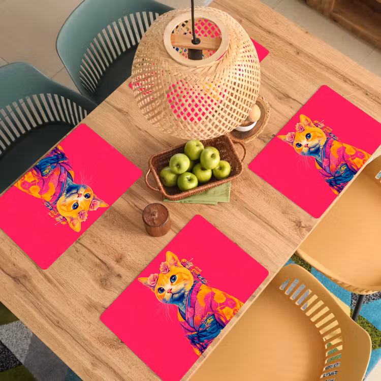 Placemat vinyl - Kat - Kimono - Bloemen - Roze — 3