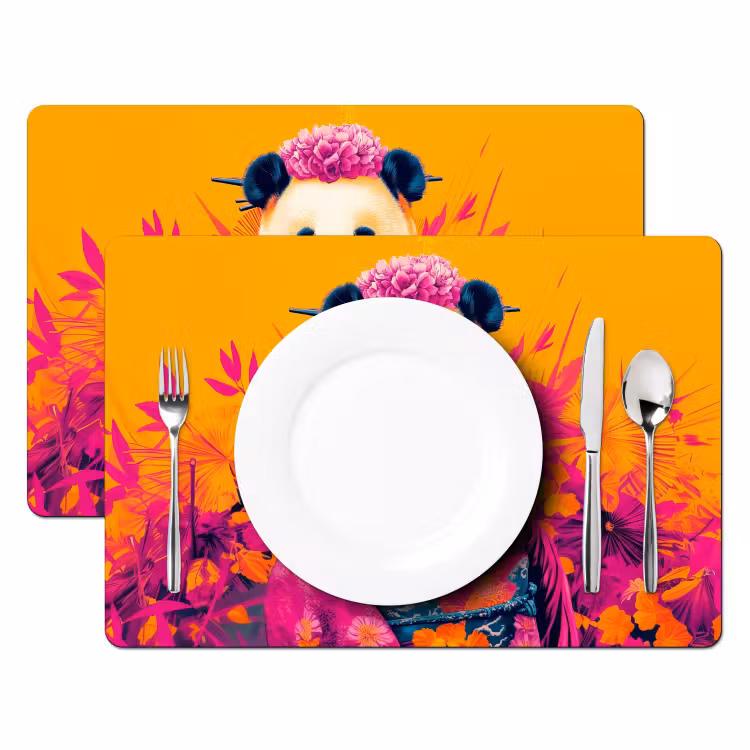 Placemat vinyl - Kimono - Roze - Panda - Bloemenkroon — 2