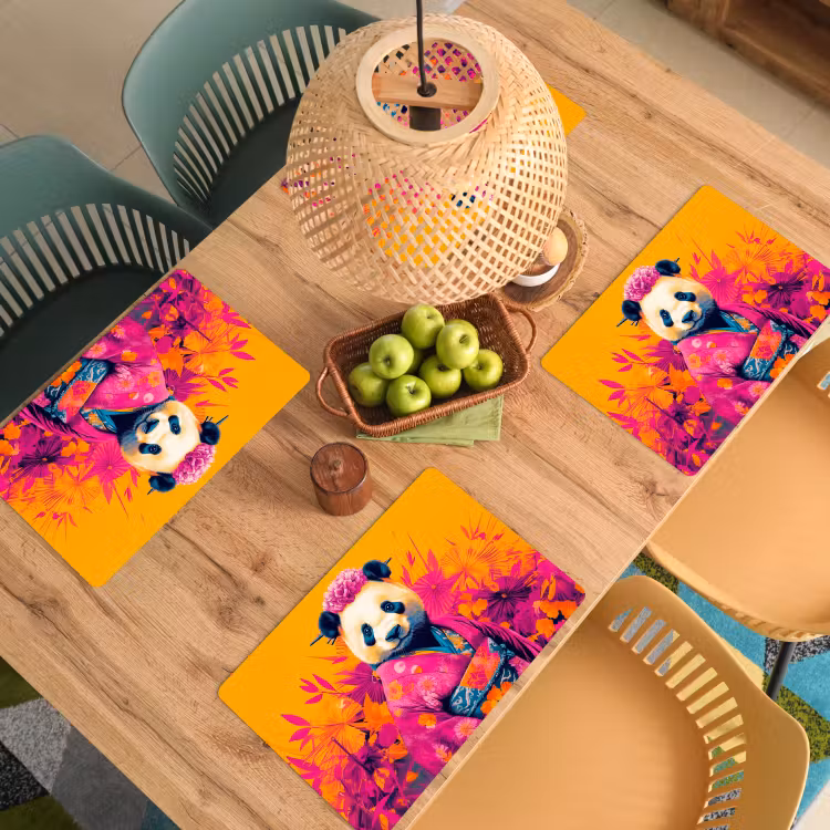 Placemat vinyl - Kimono - Roze - Panda - Bloemenkroon — 3