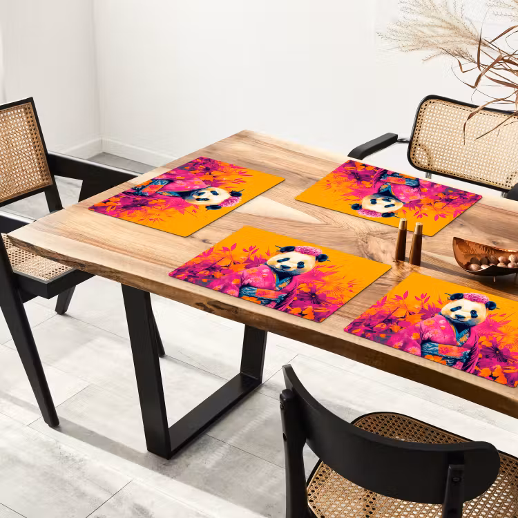Placemat vinyl - Kimono - Roze - Panda - Bloemenkroon — 4