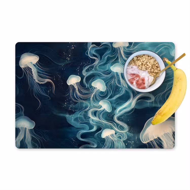 Placemat vinyl - Kwallen - Zee - Wit - Golven — 1