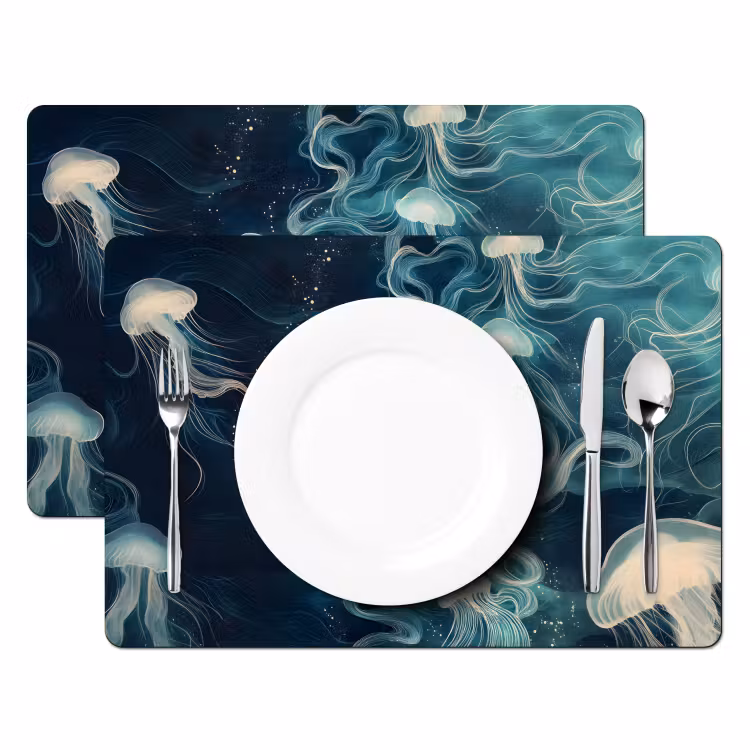Placemat vinyl - Kwallen - Zee - Wit - Golven — 2