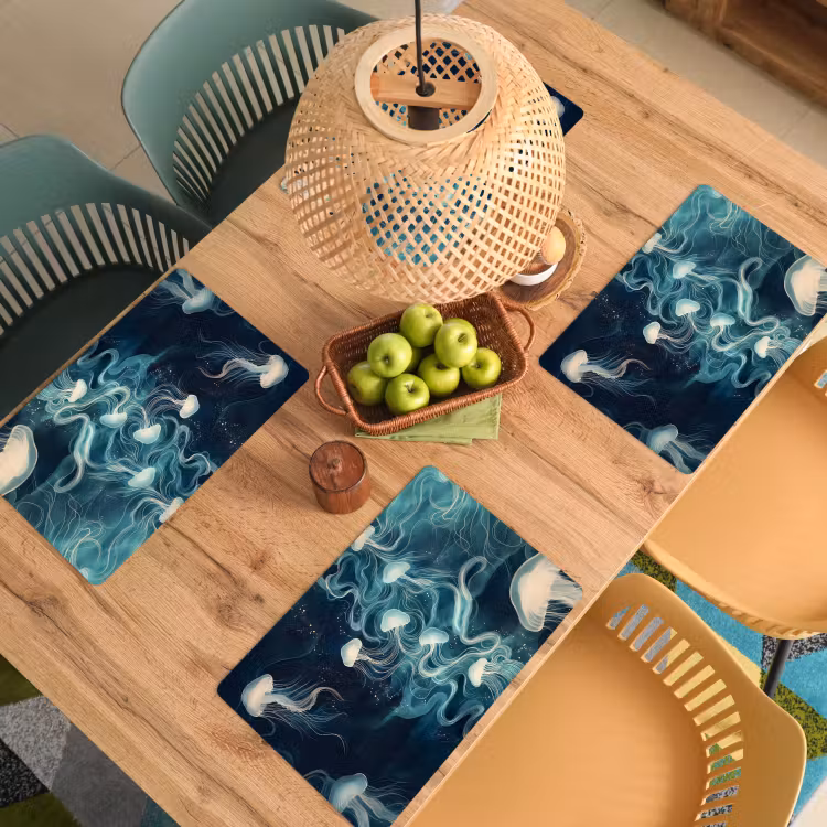 Placemat vinyl - Kwallen - Zee - Wit - Golven — 3