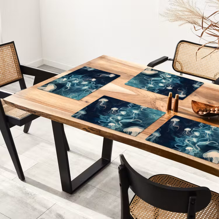 Placemat vinyl - Kwallen - Zee - Wit - Golven — 4