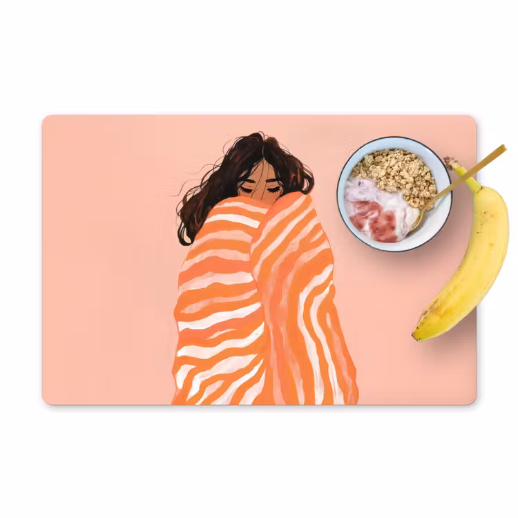 Placemat vinyl - Meisje - Deken - Gestreept - Oranje — 1