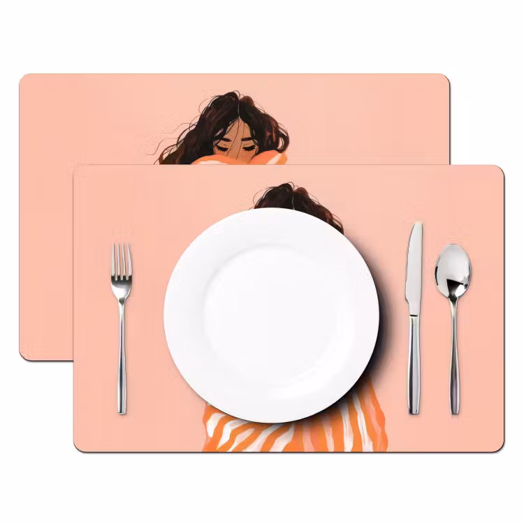 Placemat vinyl - Meisje - Deken - Gestreept - Oranje — 2