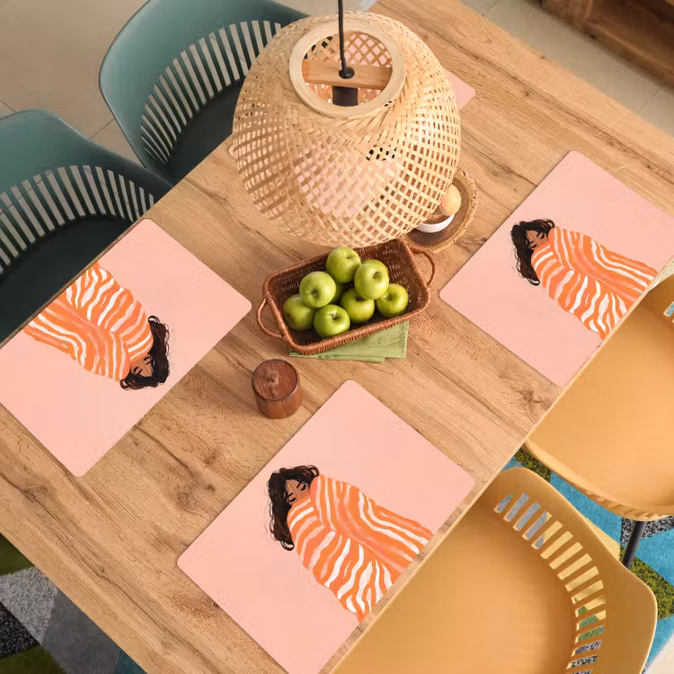 Placemat vinyl - Meisje - Deken - Gestreept - Oranje — 3