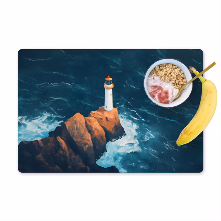 Placemat vinyl - Vuurtoren - Rots - Zee - Golven — 1