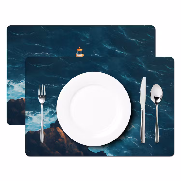 Placemat vinyl - Vuurtoren - Rots - Zee - Golven — 2