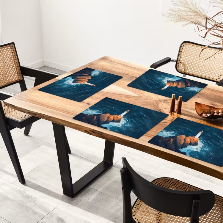 Placemat vinyl - Vuurtoren - Rots - Zee - Golven — 4