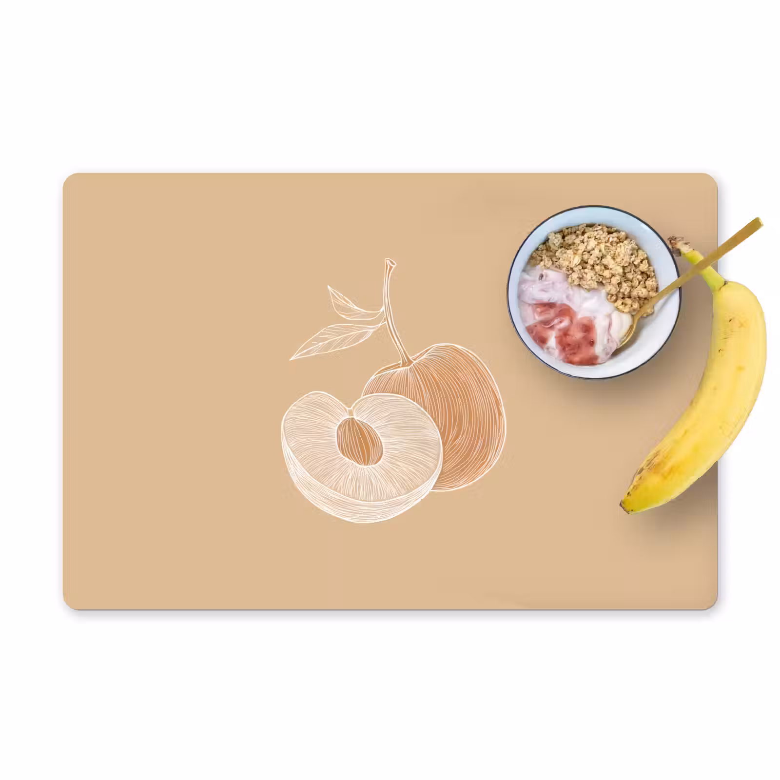 Placemat vinyl - Perzik - Lijntekening - Pit - Beige — 1