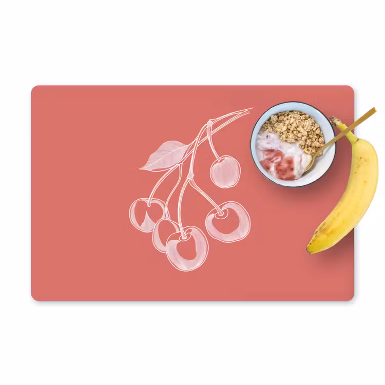 Placemat vinyl - Lijnillustratie - Kersen - Tak - Wit — 1