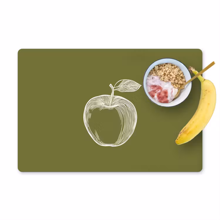 Placemat vinyl - Lijntekening - Appel - Olijfgroen - Blaadje — 1