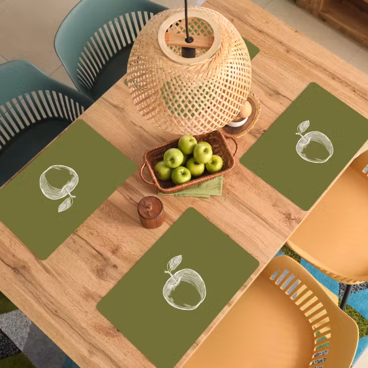 Placemat vinyl - Lijntekening - Appel - Olijfgroen - Blaadje — 3