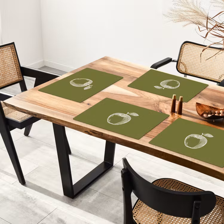 Placemat vinyl - Lijntekening - Appel - Olijfgroen - Blaadje — 4