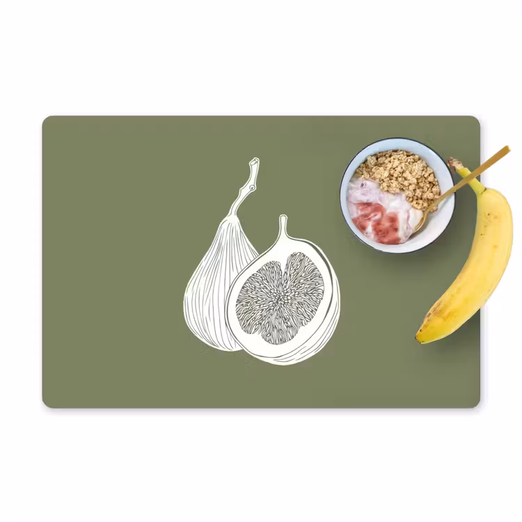Placemat vinyl - Vijgen - Minimalistisch - Getekend - Mosgroen — 1