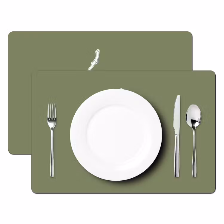 Placemat vinyl - Vijgen - Minimalistisch - Getekend - Mosgroen — 2