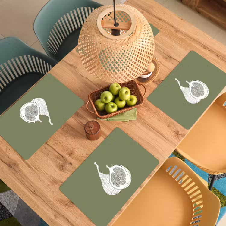 Placemat vinyl - Vijgen - Minimalistisch - Getekend - Mosgroen — 3