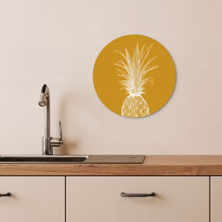 Muurcirkel - Lijnillustratie - Ananas - Bladkroon - Okergeel — 2
