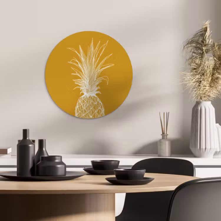 Muurcirkel - Lijnillustratie - Ananas - Bladkroon - Okergeel — 3